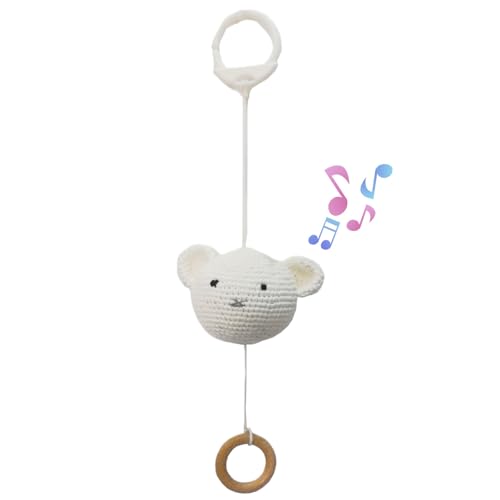 BBYP Musical Pull Toy with Wooden Teether and Crochet Bear Head