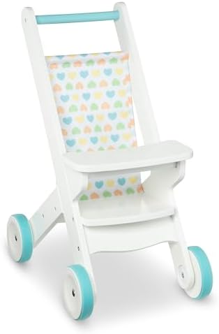 Melissa Doug White Wooden Play Stroller for Dolls and Stuffed Animals