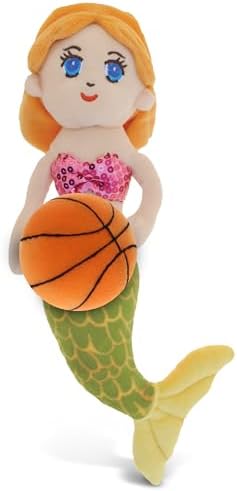 DolliBu Green Mermaid Stuffed Animal with Basketball Plush - 14 Inch