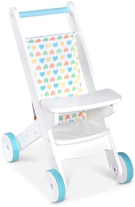 Melissa Doug White Wooden Play Stroller for Dolls and Stuffed Animals
