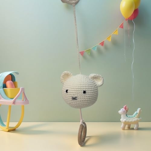 BBYP Musical Pull Toy with Wooden Teether and Crochet Bear Head