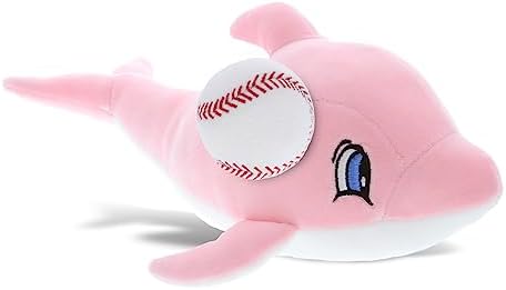 DolliBu Pink Dolphin Plush with Baseball - 12 Inch Huggable Stuffed Animal