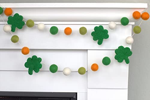 Shamrock Garland for St Patricks Day - Felt Balls and Shamrocks
