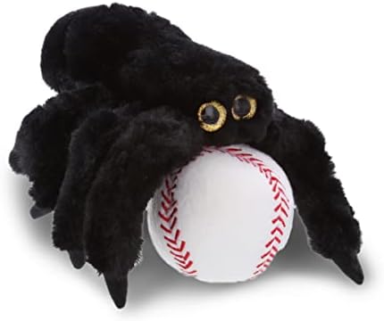 DolliBu Black Spider Plush with Baseball - 7 Inch Huggable Stuffed Animal