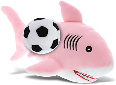 DolliBu Pink Shark Plush with Soccer Ball - 12 Inches
