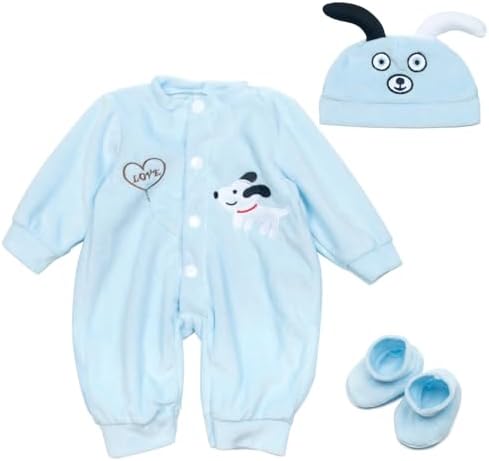 Pedolltree Reborn Baby Doll Clothes Blue Puppy 3 Pcs Set