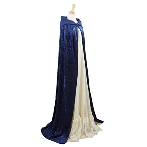 Dark Blue Navy Velvet Hooded Cape for All Ages