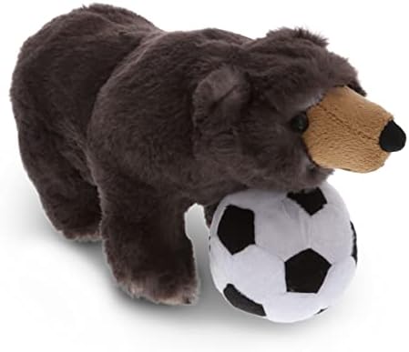 DolliBu Standing Wild Black Bear Plush with Soccer Ball - 11 Inch