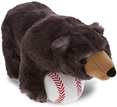 DolliBu Black Bear Plush with Baseball - 11 Inch