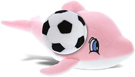 DolliBu Pink Dolphin Plush Toy with Soccer Ball - 12 Inches