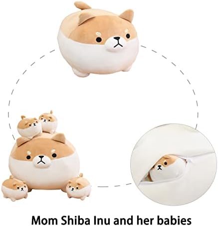 SQEQE Shiba Inu Plush Toy with 4 Zipper Baby Shiba Inu