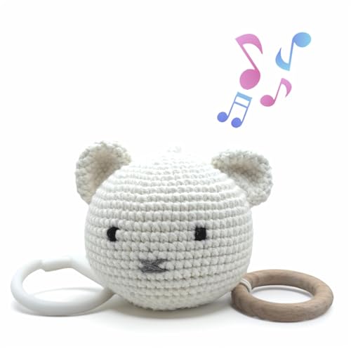 BBYP Musical Pull Toy with Wooden Teether and Crochet Bear Head