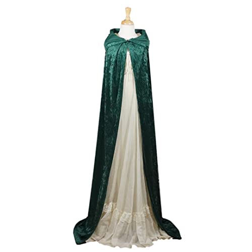Hunter Emerald Green Crushed Velvet Full Length Hooded Cape