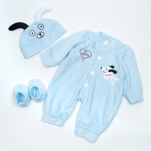 Pedolltree Reborn Baby Doll Clothes Blue Puppy 3 Pcs Set