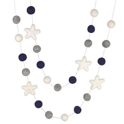 Felt Ball Star Garland - 1 Balls 2 Stars Navy Gray White