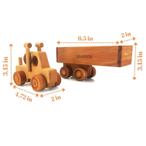 Personalized Wooden Toy Semi Truck With Trailer