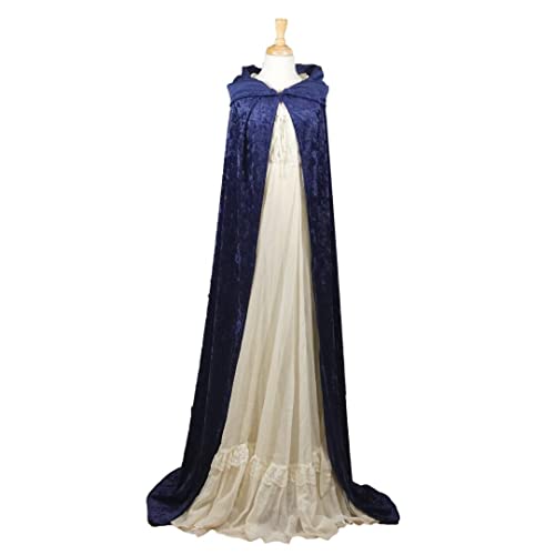 Dark Blue Navy Velvet Hooded Cape for All Ages
