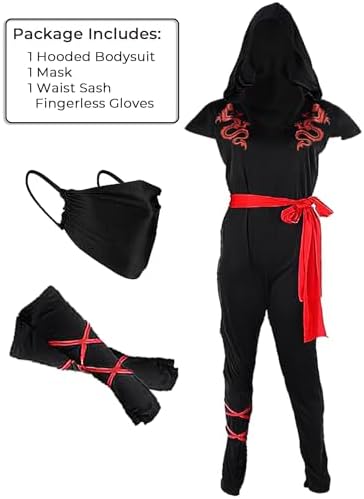 Black Red Dragon Fighter Ninja Costume for Women X-Large