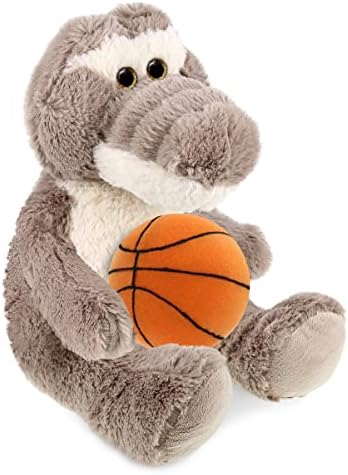 DolliBu Grey Alligator Plush with Basketball - 9 Inches