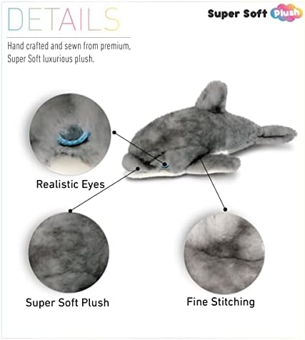 DolliBu Plush Dolphin Toy - 125 Inch Grey Huggable Stuffed Animal