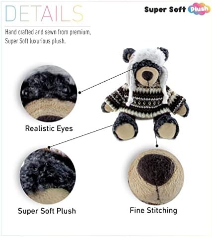 DolliBu Plush Black Bear with Hat and Sweater - 9 Inches