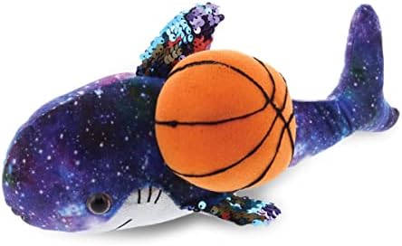 DolliBu Space Sequin Shark Stuffed Animal with Basketball