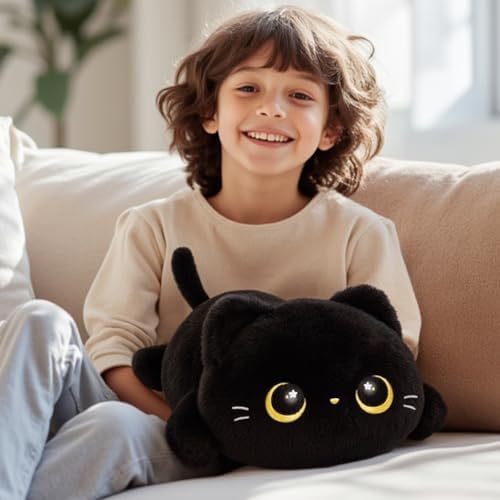 Cute Black Cat Plush Pillow for Kids Girls