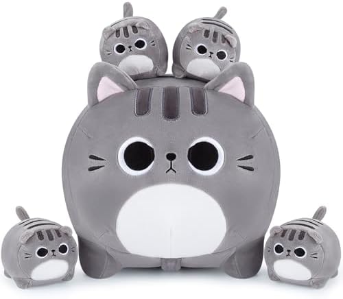 Grey Cat Plush Family Set 5PCS Stuffed Animals
