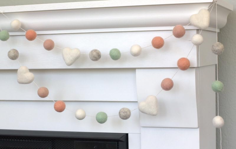Felt Ball and Heart Garland - 1 Wool Felt Balls
