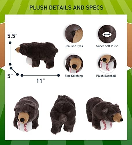 DolliBu Black Bear Plush with Baseball - 11 Inch