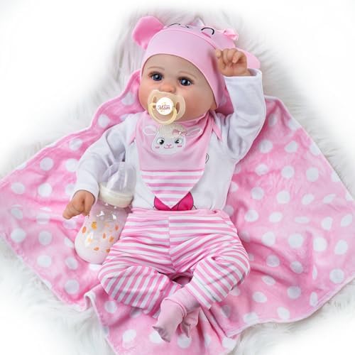 BABESIDE Reborn Baby Doll with 8pcs Clothes and Bassinet