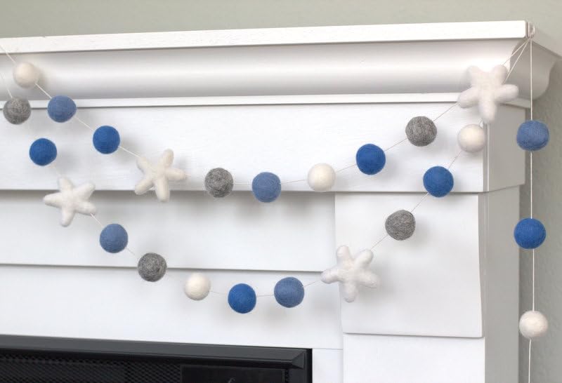 Felt Ball Star Garland - 1 Balls 2 Stars - Winter Decor
