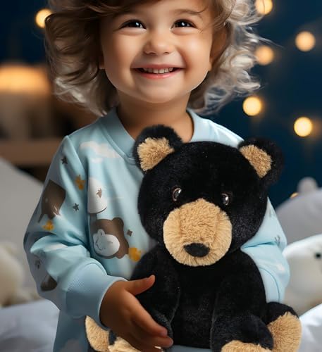 DolliBu Black Bear Plush Toy - 9 Inches Soft Huggable