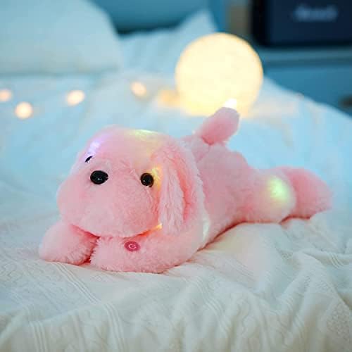 Glowing LED Pink Puppy Dog Plush Toy with Night Light