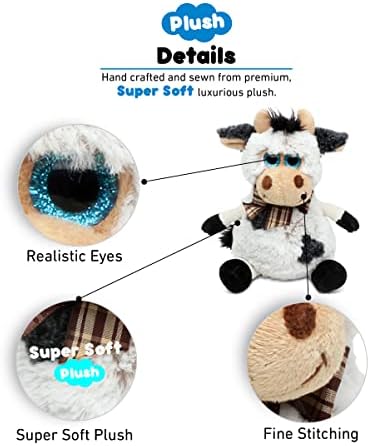 DolliBu Plush Cow Stuffed Animal - 7 Inch Huggable Cow Toy