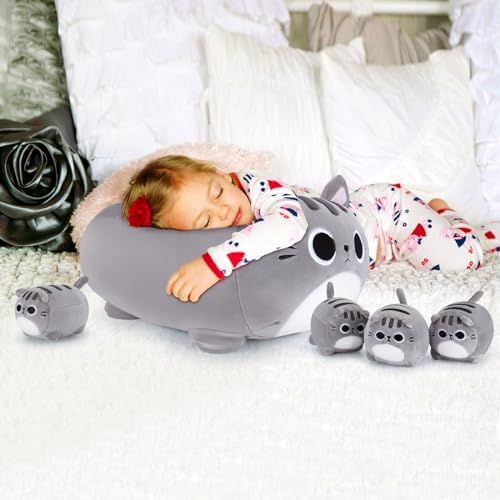 Grey Cat Plush Family Set 5PCS Stuffed Animals