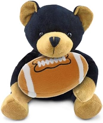DolliBu Black Bear Plush with Football - 6 Inch Huggable
