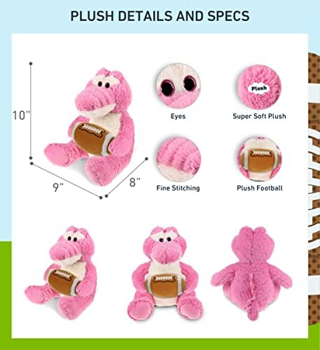 DolliBu Sitting Pink Alligator Plush Toy with Football - 10 Inches