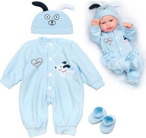 Pedolltree Reborn Baby Doll Clothes Blue Puppy 3 Pcs Set