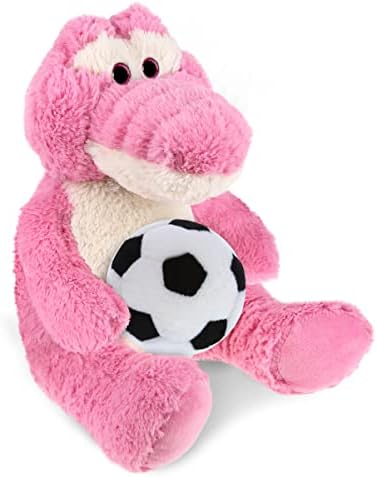 DolliBu Sitting Pink Alligator Plush with Soccer Ball