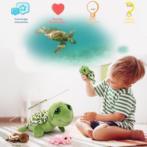 MorisMos Sea Turtle Plush Family Toy with Zipper Belly