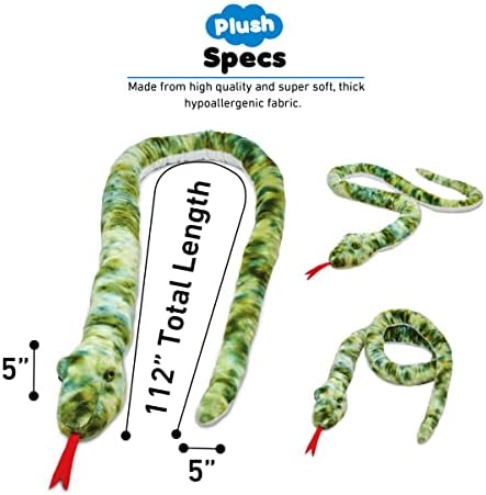DolliBu Green Snake Giant Plush Pillow 112 Inches Long