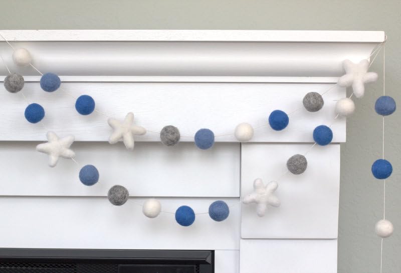 Felt Ball Star Garland - 1 Balls 2 Stars - Winter Decor