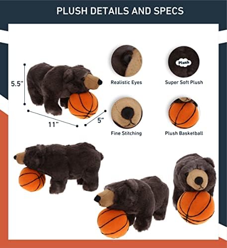 DolliBu Black Bear Stuffed Animal with Basketball - 11 Inch