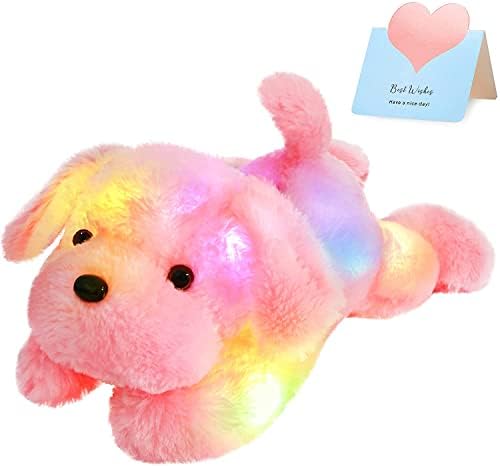 Glowing LED Pink Puppy Dog Plush Toy with Night Light