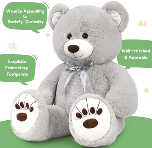 MorisMos 36in Giant Gray Teddy Bear Plush