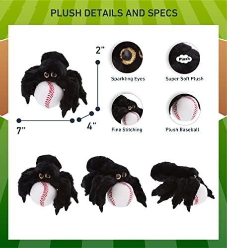 DolliBu Black Spider Plush with Baseball - 7 Inch Huggable Stuffed Animal