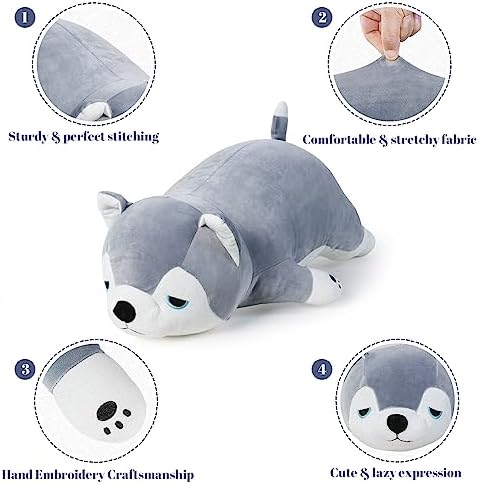 Meowtastic Husky Weighted Plush Toy - 28 Inch 40 Lbs Comfort Pillow