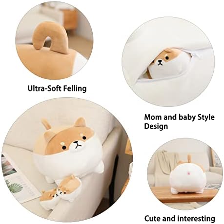 SQEQE Shiba Inu Plush Toy with 4 Zipper Baby Shiba Inu