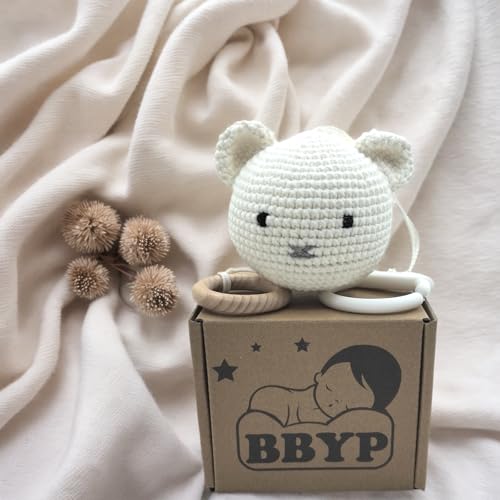 BBYP Musical Pull Toy with Wooden Teether and Crochet Bear Head